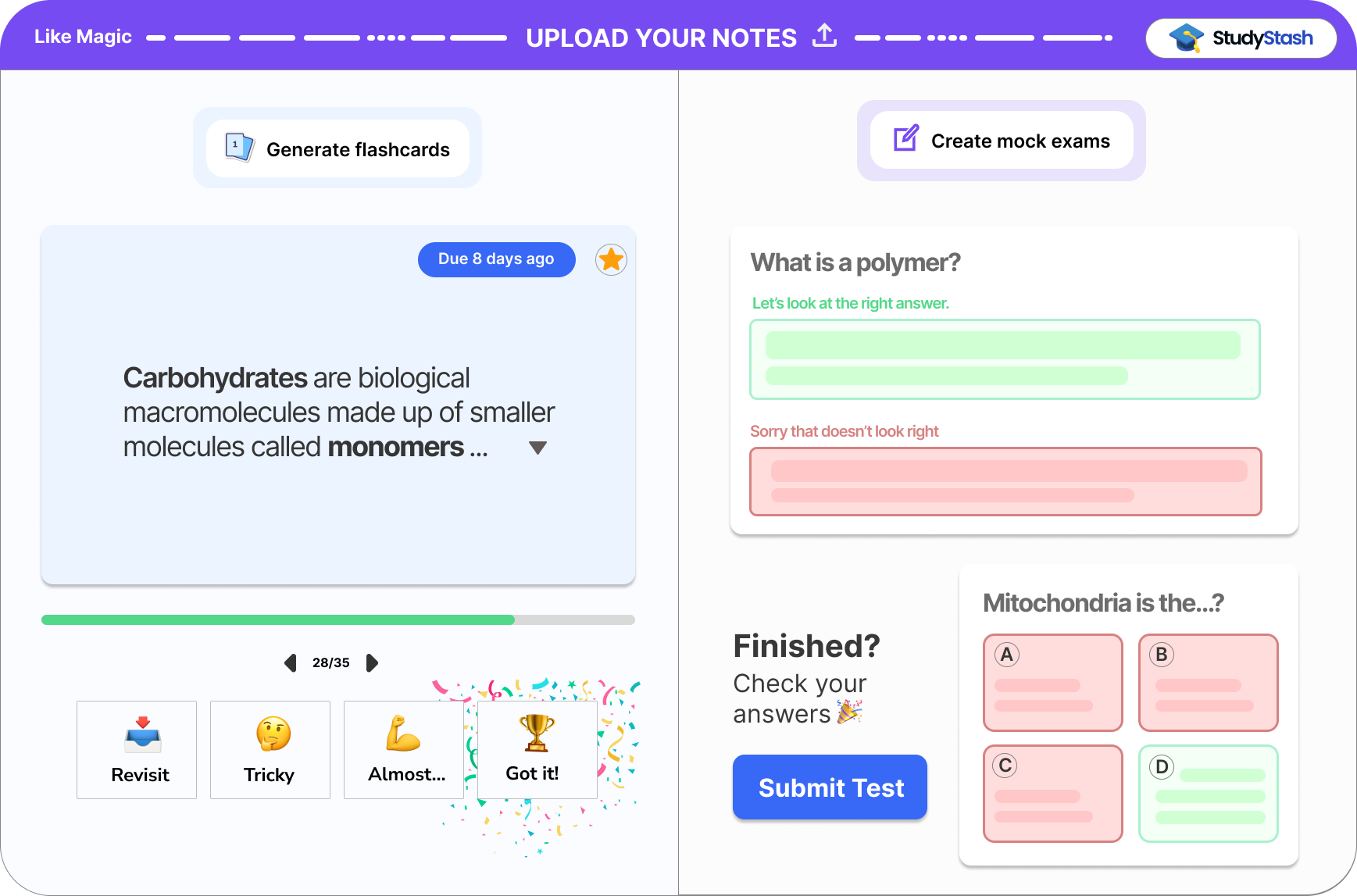 StudyStash platform - create tests and generate flashcards